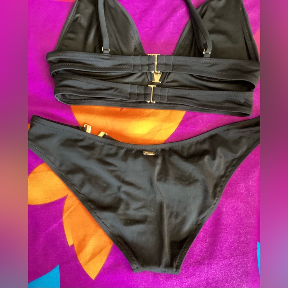 NWOT Victoria's Secret Black Bikini with Gold Accents L - Picture 8 of 11
